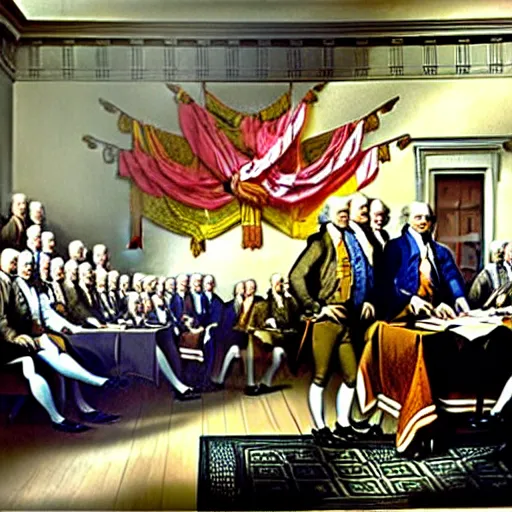 Prompt: The signing of the Declaration of Independence by Moebius