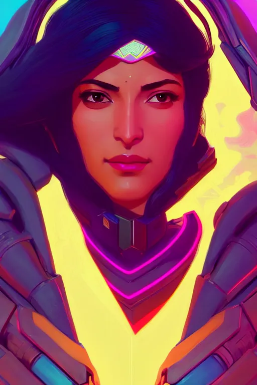 Prompt: portrait of beautiful pharah from overwatch!! artstation winner by victo ngai, kilian eng and by jake parker, by conrad roset, swirly vibrant color lines, winning award masterpiece, fantastically gaudy, aesthetic octane render, 8 k hd resolution