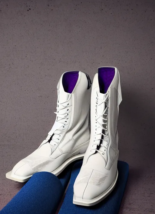 Image similar to hyperrealistic and heavy detailed product photo off white avant garde boot of thanos ( marvel comics ), in front of white back drop, whole shoe is in picture, leica sl 2 5 0 mm, vivid color, high quality, high textured, real life