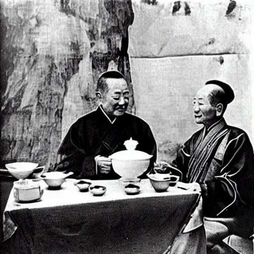 Prompt: “Ancient Chinese emperor drinks tea with pharaoh in a spaceship”