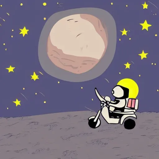 Prompt: cartoon of monkey wearing a space helmet riding an atv on the moon,