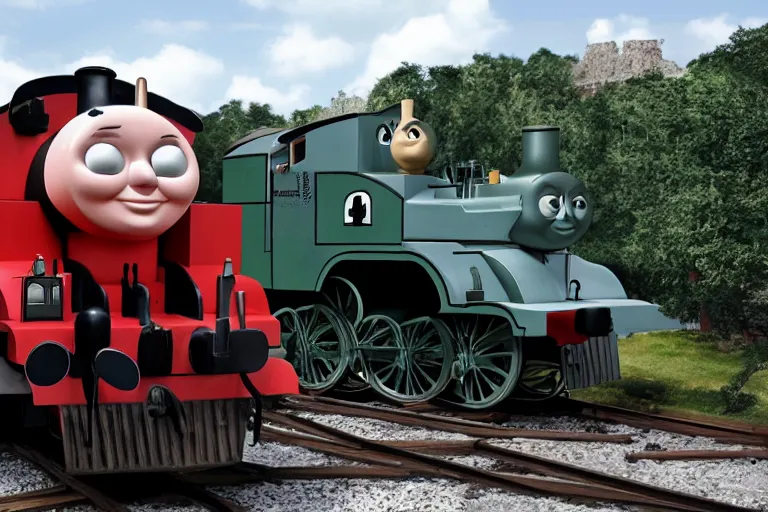 Prompt: thomas the train as the ww 2 tank