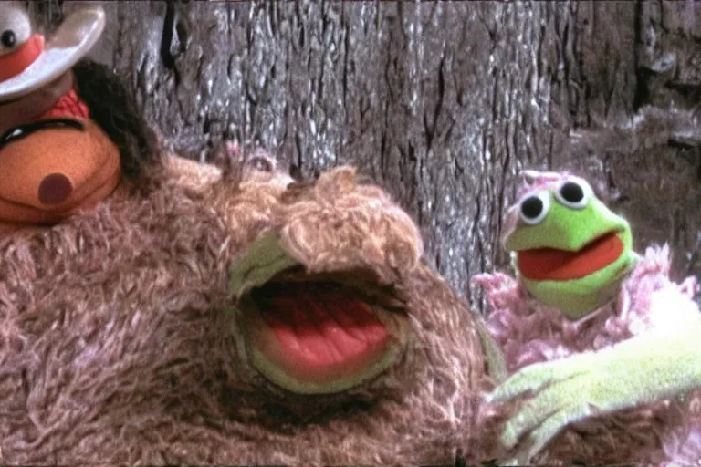 Image similar to a film still of pizza the hut in the muppets, high quality