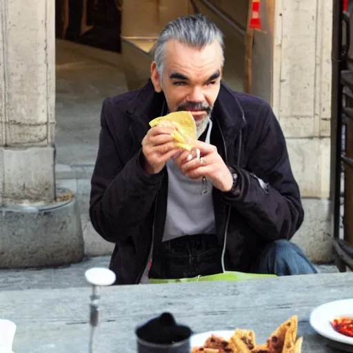 Prompt: billy bob thornton eating a taco in paris