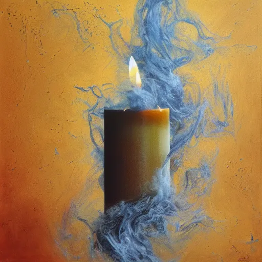 Image similar to oil painting, ying yong, spirit out of smoke big candle, deep photo, high resolution, art contemporary