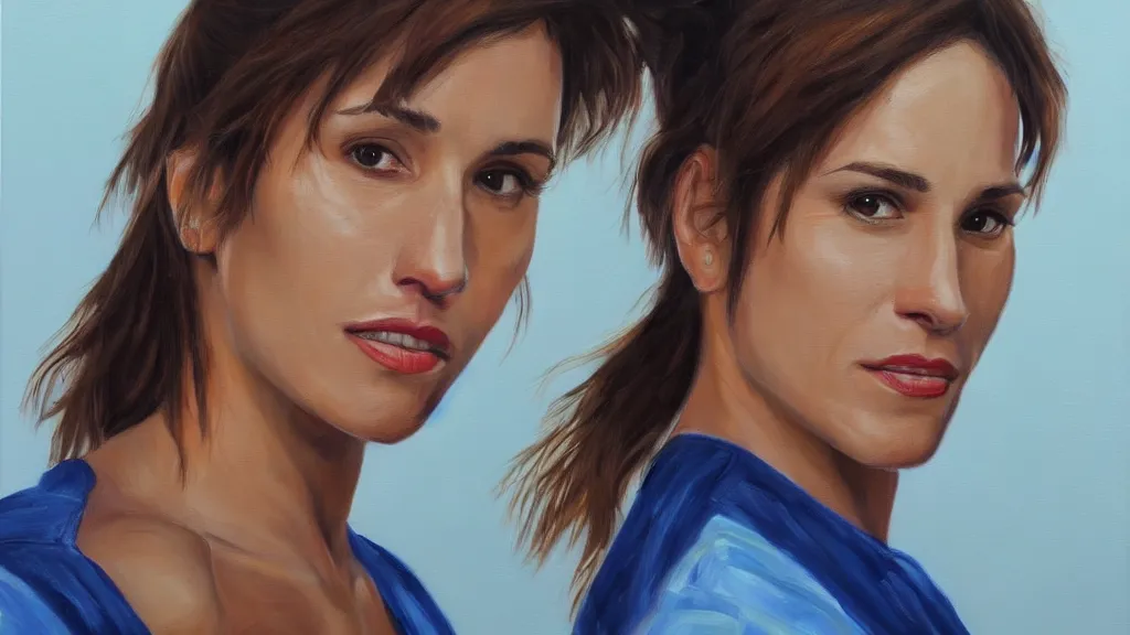 Image similar to A portrait painting of amy jo johnson; the most beautiul painting in the world; trending on artstation; oil on canvas; correct face; correct eyes; anatomically correct; extraordinary masterpiece!!!!!!; 8k