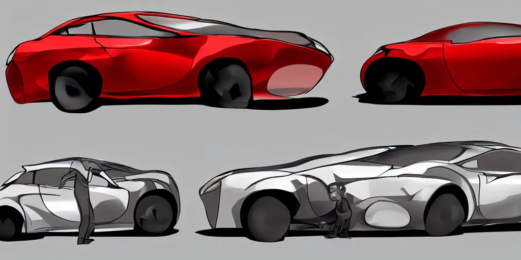 Image similar to mashup concept of two cars as one. No background, concept art style.