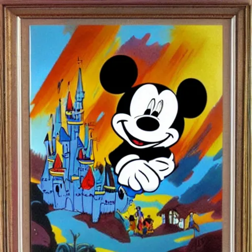 Image similar to the death of mickey mouse, walt disney original art.