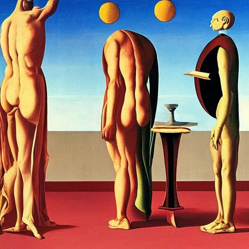 Image similar to “ painting of the problem of knowledge, philosophy, by de chirico, by magritte, by dali, by paula rego ”