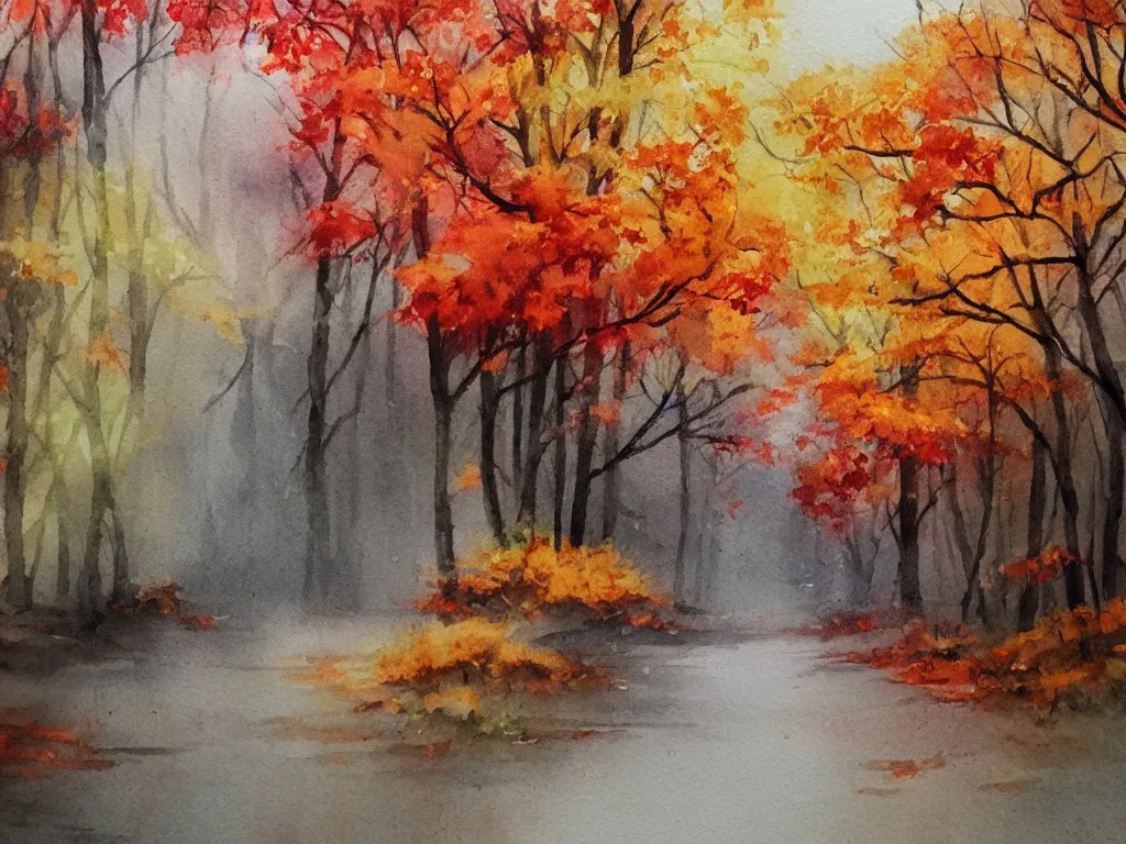 Image similar to autumn watercolor by arti chauhan trending on artstation