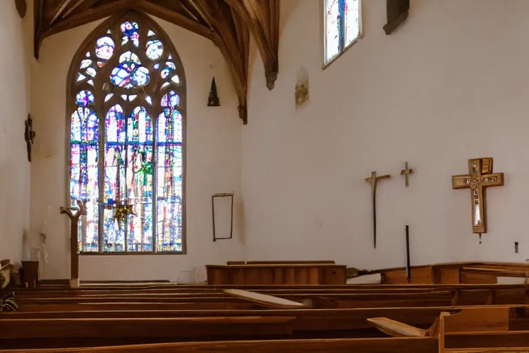 Image similar to low quality photo inside a church but the floor is melting into the universe