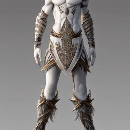 Image similar to a highly detailed male elf in full length, with white long hair, white clothes, bright blue eyes, artstation, DeviantArt, professional, octane render