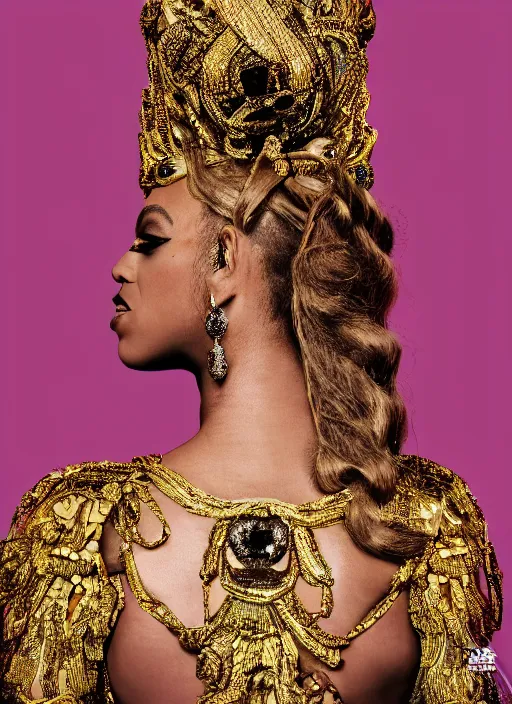 Image similar to photo of beyonce styled by nick knight posing, intricate headpiece, showstudio, vogue magazine, 2 0 2 0, canon, highly realistic. high resolution. highly detailed. dramatic. 8 k. 4 k. zeiss lens, canon eos, cinematic lighting, photography, film still