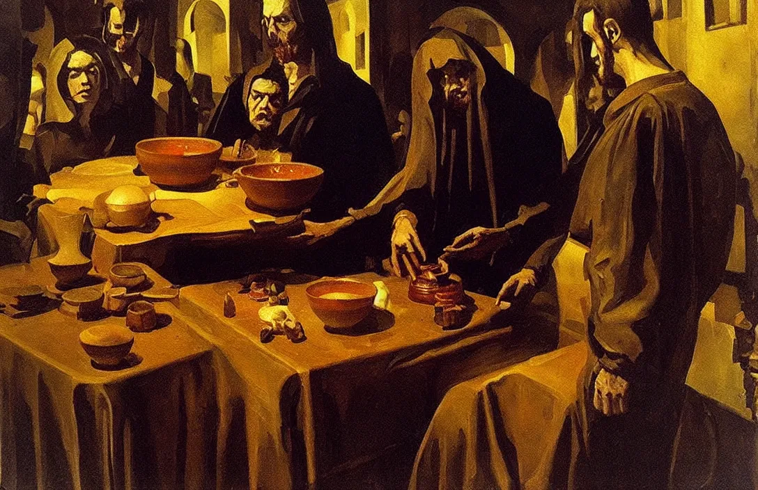 Image similar to forms exist in three dimensions, with height, width, and depth. intact flawless ambrotype from 4 k criterion collection remastered cinematography gory horror film, ominous lighting, evil theme wow photo realistic postprocessing perfectly shaped bowl surviving painting altarpiece painting by valentin serov