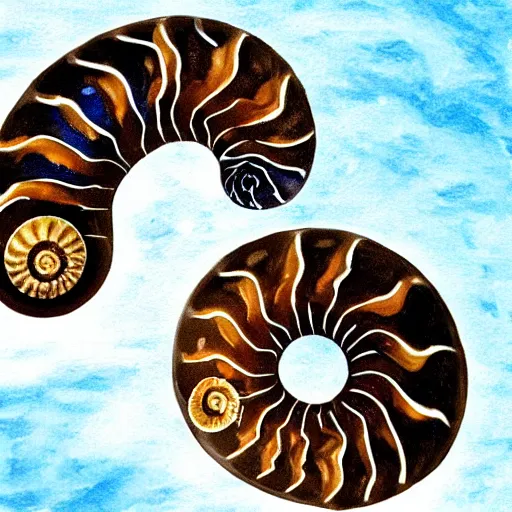 Prompt: ammonites floating in the ocean