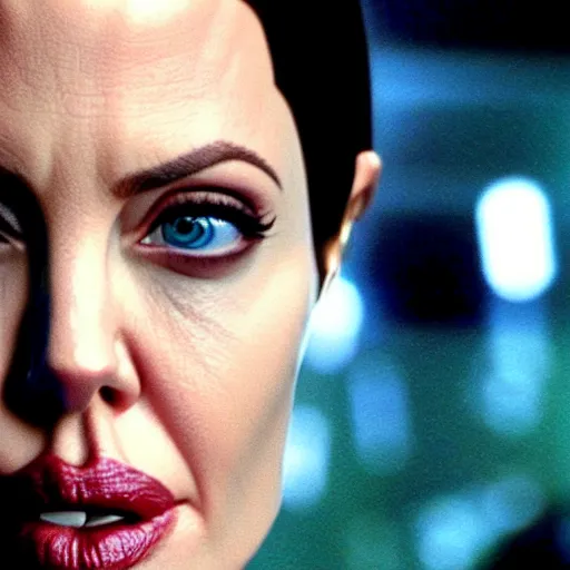 Image similar to close - up of angelina jolie as agent smith in the matrix, movie still frame, promotional image, imax 7 0 mm footage