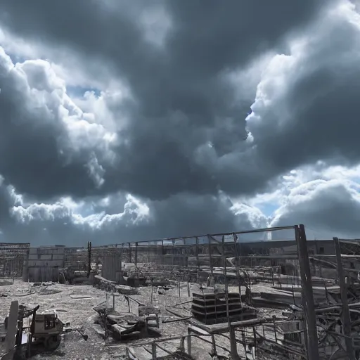 Image similar to building site made of clouds, hyperrealistic, render, unreal engine, 8 k