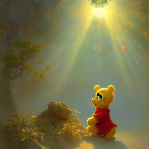 Image similar to xi pingping as winnie the pooh, radiant light, caustics, heroic, bright iridescent light, by gaston bussiere, bayard wu, greg rutkowski, maxim verehin