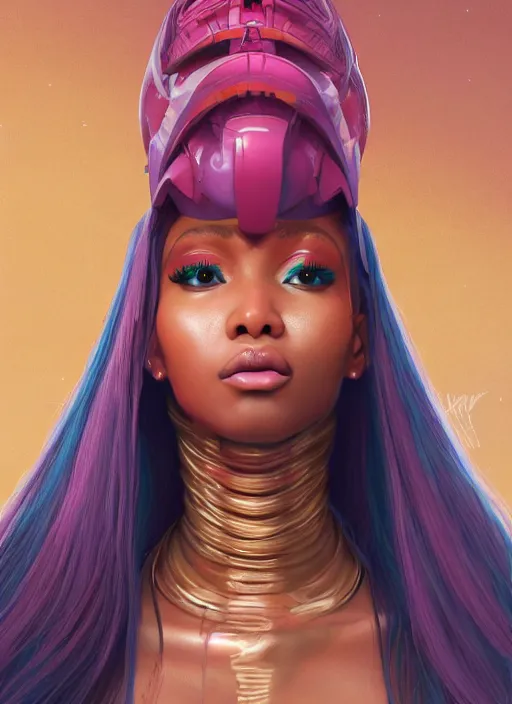 Image similar to nicki minaj, evangelion, au naturel, hyper detailed, digital art, trending in artstation, cinematic lighting, studio quality, smooth render, unreal engine 5 rendered, octane rendered, art style by klimt and nixeu and ian sprigger and wlop and krenz cushart