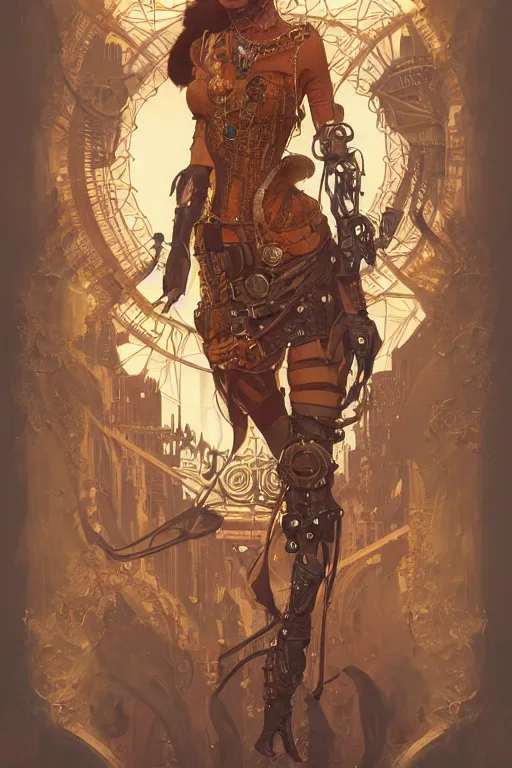 Prompt: anthropomorphic cheetah as steampunk half - cyborg, western, high fantasy, dnd, smooth, sharp focus, illustration, highly detailed, digital painting, artstation, concept art, by disney animation, rossdraws, alphonse mucha, frank fanzzeta, collectible card art