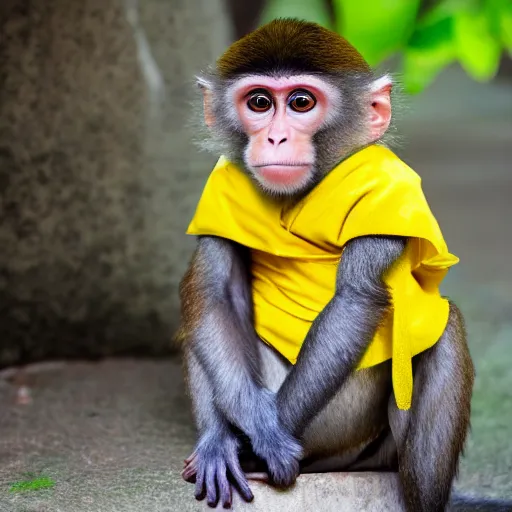 Image similar to a monkey wearing a yellow kimono, 8 k