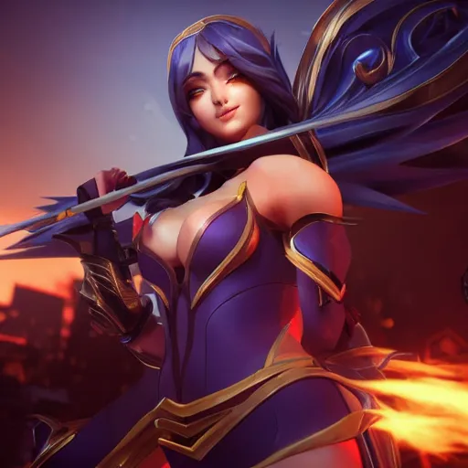 Image similar to still of pretty Irelia (League of Legends) in KDA More music video. 3d render, octane render, game art, realistic, highly detailed, trending on artstation, 4k, trending on artstation, pixar, cgsociety, unreal engine 5, redshift render, trending on artstation, blender, behance, cg