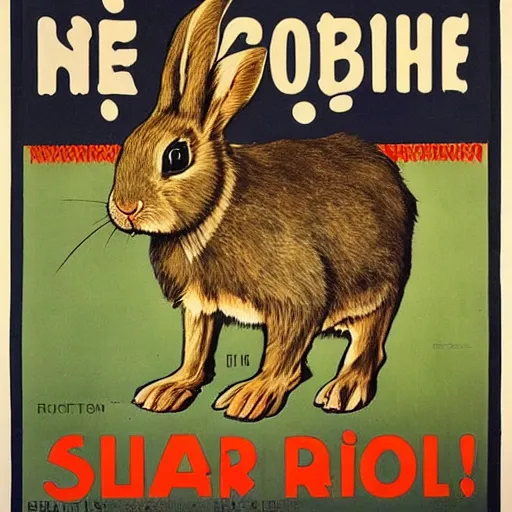 Image similar to a rabbit, propaganda poster, 1 9 1 0 s