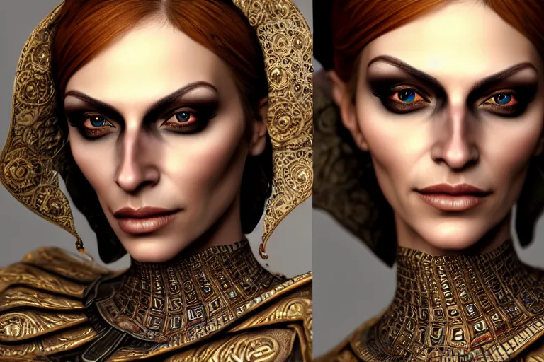 Image similar to a full portrait of a beautiful woman wearing, wearing extremely detailed attire, slim complexity, extremely detailed eyes, medievil, dnd, extremely detailed, high quality, trending on artstation, photo realistic