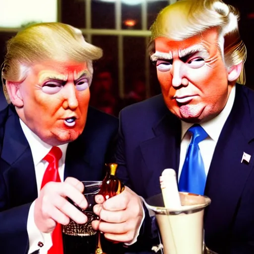 Prompt: donald trump and elvis drinking shots, hyper realistic, photography