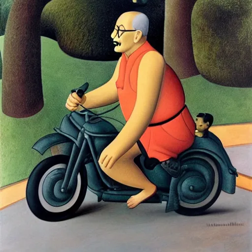 Prompt: ghandi riding a motorcycle by botero