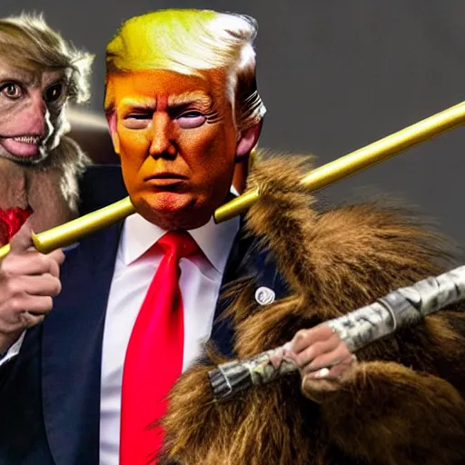 Image similar to donald trump is in cosplay of sun wukong