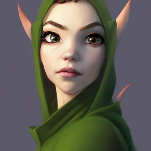 Image similar to Portrait of Anya Taylor-Joy as an elf ranger, pale green hooded cloak, lord of the rings, mattepainting concept Blizzard pixar maya engine on stylized background splash comics global illumination lighting artstation lois van baarle, ilya kuvshinov, rossdraws