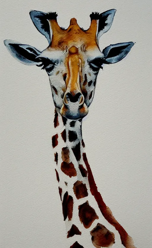 Prompt: minimalistic aquarell painting of a giraffe, white background