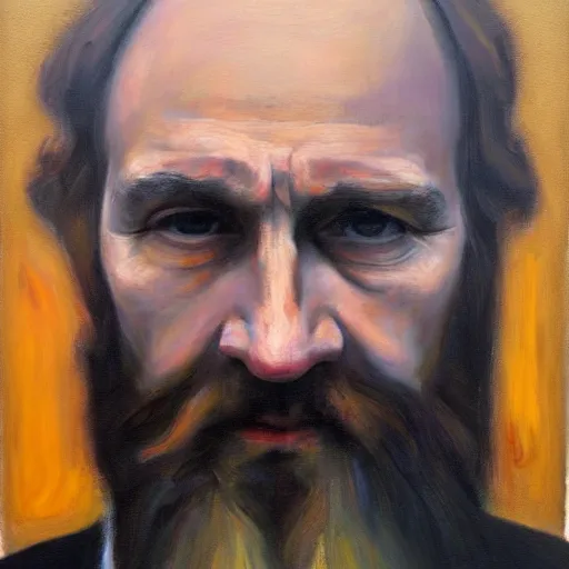 Image similar to arvo part, portrait, oil on canvas,