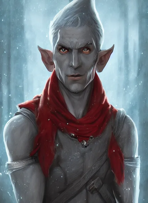 Prompt: A fantasy comic book style portrait painting of a grey elf with red eyes as a Sorcerer in a atmospheric fantasy setting, unreal 5, DAZ, hyperrealistic, octane render, RPG portrait, ambient light, dynamic lighting