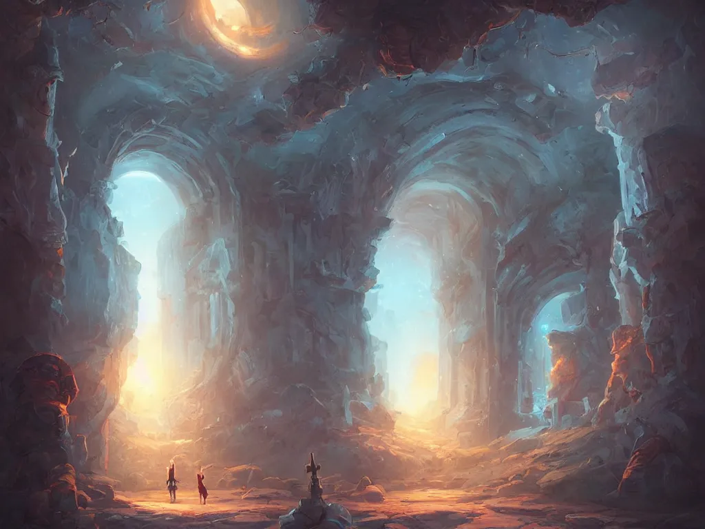 Image similar to ancient portal to another world, painting by Jordan Grimmer,