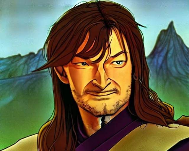 Prompt: portrait of boromir from lord of the rings, natural lighting, path traced, highly detailed, high quality, cartoon, digital painting, by don bluth and ross tran and studio ghibli and alphonse mucha