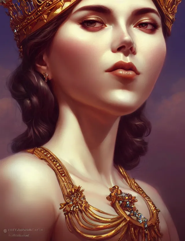 Image similar to blurred background. close-up portrait of a goddess in crown, by Artgerm and Afarin Sajedi and greg rutkowski. octane render. photorealism.