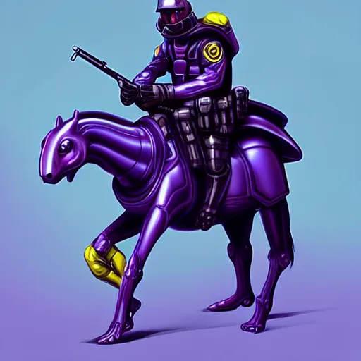 Prompt: military turtle horse, sleek futurism, character design, purple and yellow, detailed, trending on artstation, by les edwards