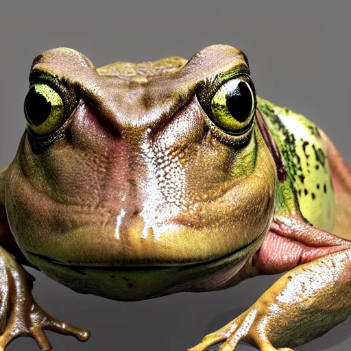 Prompt: hyperrealistic mixed media image of a bullfrog with human face of info wars alex jones, stunning 3 d render inspired art by xiang duan and thomas eakes, perfect facial symmetry, hyper realistic texture, realistic, highly detailed attributes and atmosphere, dim volumetric cinematic lighting, 8 k octane detailed render, post - processing, masterpiece,