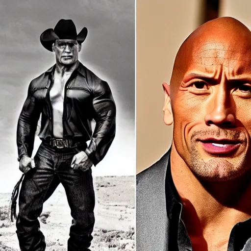 Image similar to Dwayne Johnson as cowboy