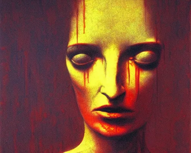 Image similar to by francis bacon, beksinski, mystical redscale photography evocative. uma thurman