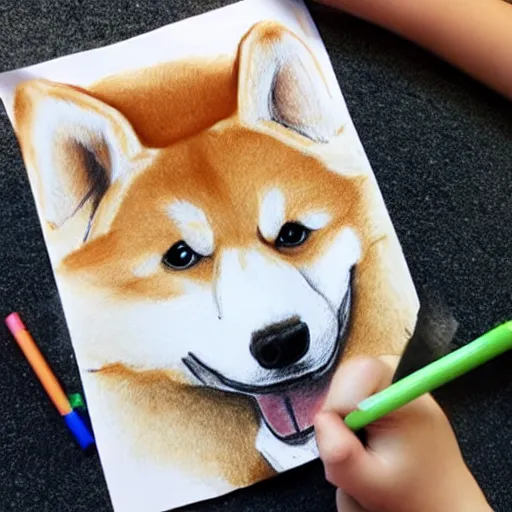 Image similar to children's drawing of a shiba inu