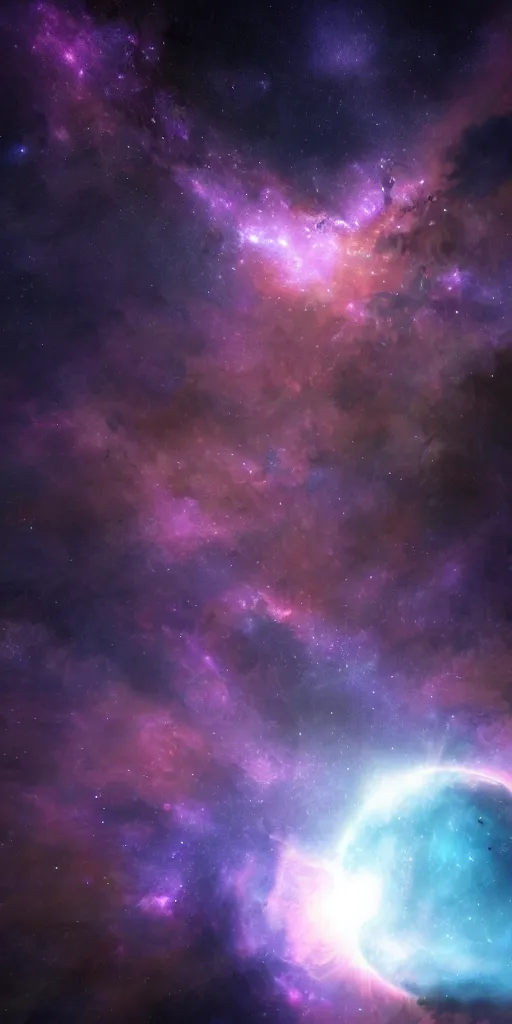 Prompt: a celestial in the middle of a nebula, deep colour, black, purple, realistic, sci-fi, unreal engine 5, space ,