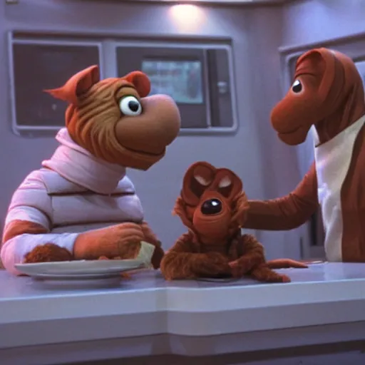 Image similar to ALF and E.T. on the set on Seinfeld, highly detailed, octane render