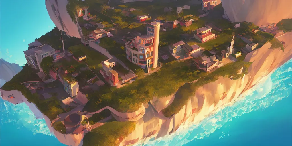 Image similar to representation of a flat suspended in the air above Sint-Marteen island, diagram representation, mattepainting concept Blizzard pixar maya engine on stylized background splash comics global illumination lighting artstation  lois van baarle, ilya kuvshinov, rossdraws