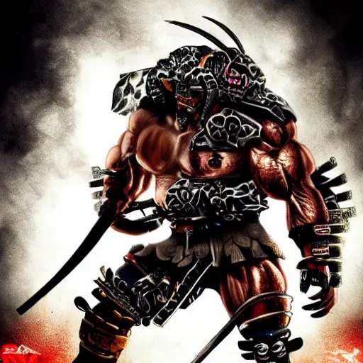 Prompt: very big, very buff, very strong, very muscular huge samurai wearing a oni mask. Cybernetic, cyberpunk, cyber cyber cyberpunk, cyber. movie still hd