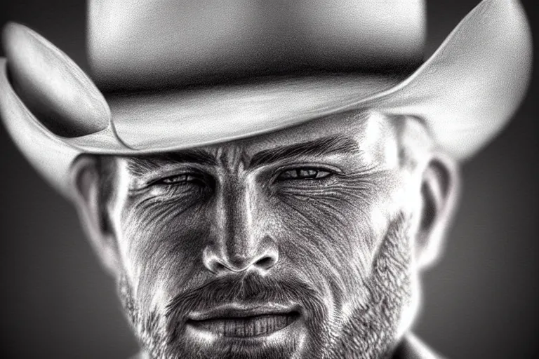 Prompt: hyperrealist pencil drawing of a cowboy by david malan, fantasy art, drawing, dynamic lighting, artstation, poster, volumetric lighting, very detailed faces, 4 k, award winning