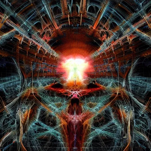 Image similar to I am anti-life. The Beast of Judgement. The dark at the end of everything. God like, Biblical, Apocalypse, End of Times, Superb, Invincible, Merciless, Mayhem, Chaos, Death Incarnate, fog, smoke, ashes, hellfire, rain of blood, feeds on the entire universe, cosmos, Highly detailed 3d fractal, volumetric lighting, sharp focus, ultra-detailed, hyperrealistic, complex, intricate, 3-point perspective, hyper detailed, unreal engine 5, IMAX quality, cinematic, finely detailed, small details, extra detail, symmetrical, high resolution, rendered 3D model, octane render, arnold render, PBR, path tracing, 8k, 4k, HD, hi-res, award-winning, awe-inspiring, ground-breaking, masterpiece , artgem, Dark Fantasy