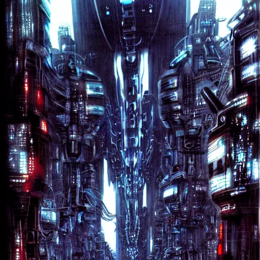 Image similar to cyber fly, background scifi cybernetic city, cinematic, highly detailed, photorealistic, rich bright colors, by giger, by tsutomu nihei